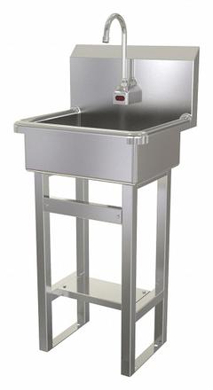 SANI-LAV Hands-Free Sink: 43 1/2 in Overall Ht, 17 in Bowl Lg, 7 in Bowl Dp, 0.5 gpm Flow Rate (MPN 725A.5). Key specifications — Includes Side Splash: Side Splash Not Included; Power Source: AC Powered; Brand: SANI-LAV.