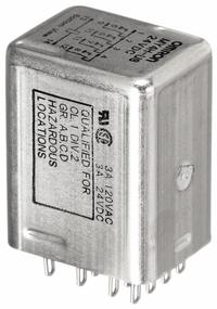 OMRON Hermetically Sealed Relay: Socket Mounted, 3 A Current Rating, 24V DC, 4PDT, 14 Pins/Terminals (MPN MY4H-US-DC24). Key specifications — Brand: OMRON; Base Type: Square; Mounting Style: Plug-In; Pin Shape: Flat; Electrical Connection: Quick-Connect; Manufacturer Part Number: MY4H-US-DC24; Series: MY Series.