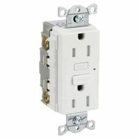 BRYANT GFCI Receptacle: Duplex, 5-15, White, GFCI, 125V AC, 15 A, 2 Pole / 3 Wire (MPN GFT15W)