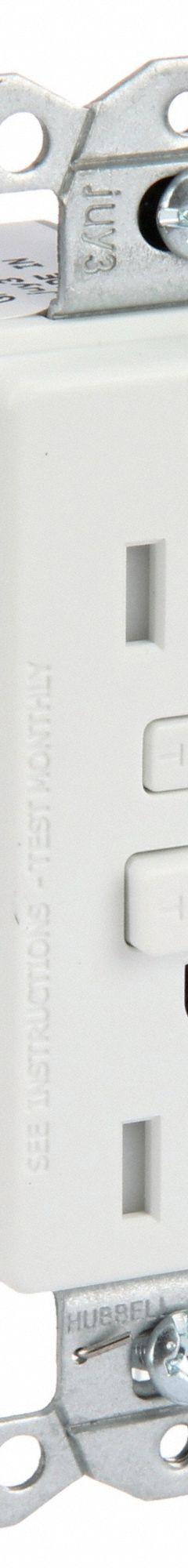 BRYANT GFCI Receptacle: Duplex, 5-15, White, GFCI, 125V AC, 15 A, 2 Pole / 3 Wire (MPN GFT15W)