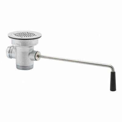 T&S BRASS Drain Assembly: Brass, Chrome, 4 1/2 in Overall Ht, 4 1/2 in Overall Dia - Sink Drains with Lever-Activated Stopper
