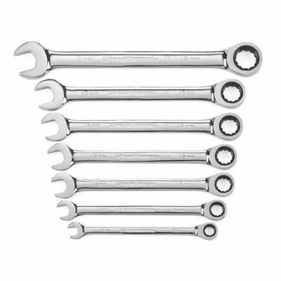 GEARWRENCH Combination Ratcheting Wrench Set: Alloy Steel, Full Polish Chrome, 7 Tools - Metric 12-Point Ratcheting Combination Wrench Sets