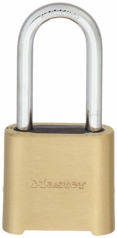 MASTER LOCK Combination Padlock: Scrolling Combo, Gold, Brass, Long Shackle - Long Shackle Combination Padlocks