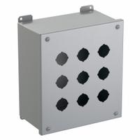 HAMMOND Push Button Enclosure: 30mm, 9 Holes, Carbon Steel, NEMA 12/13 (MPN 1437K). Key specifications — attr211299: HAMMOND; attr1043605: Indoor Dust & Water Droplets.