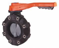 HAYWARD Butterfly Valve: 8 in Pipe Size, Concentric, 150 psi Max. Pressure (CWP), Lug, 8 Bolt Holes (MPN BYV44080A0VLI00). Key specifications — Brand: HAYWARD; Handle Type: Lever; Disc Material: Glass-Filled Polypropylene.