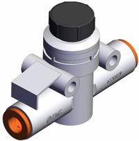 SMC Speed Controller: In-Line Fitting, Knob, 3/8 in Valve Body Size, 1/4 in Push to Connect Tube (MPN AS3002F-07A). Key specifications — attr947203: Brass/PBT; attr947205: SMC.