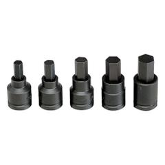 WRIGHT Impact Socket Bit Set: SAE, 3/4 in Drive Size, 5 Pieces, Replaceable Insert, Hex Tip (MPN 606). Key specifications — attr1204730: Replaceable Insert; attr1228046: 3/4 in; attr1204738: WRIGHT; attr1225719: 1 in to 9/16 in.