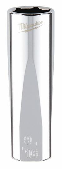 MILWAUKEE Deep Well Socket: SAE, 3/8 in Drive Size, 9/16 in Socket Size, 6-Point, Deep, Chrome (MPN 45-34-5625). Key specifications — attr1204417: MILWAUKEE; attr1204392: Chrome.