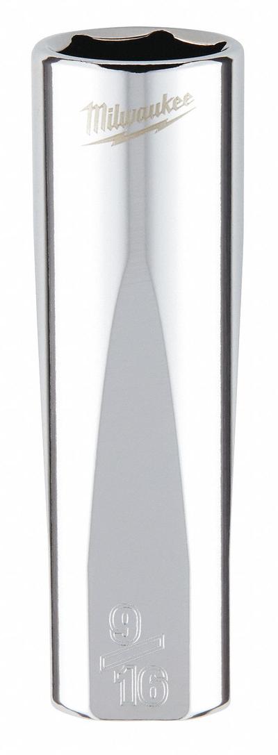 MILWAUKEE Deep Well Socket: SAE, 3/8 in Drive Size, 9/16 in Socket Size, 6-Point - Anti-Roll Hand Sockets