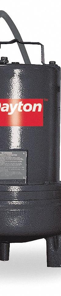 DAYTON Sewage Ejector Pump: Single Phase, 2 hp, 240V AC, 200 gpm Flow Rate @ 10' of Head, 2 in NPT (MPN 3BB91). Key specifications — Impeller Material: Cast Iron; Rated Voltage: 240V AC; Brand: DAYTON; Switch: Piggyback Tether Float.