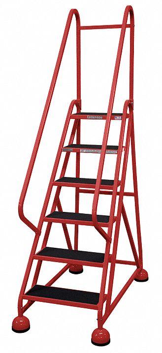 COTTERMAN Rolling Ladder: 4.5 ft Platform Ht, Partially Assembled, Steel - Steel Ultra-Stable Weight-Actuated Ladders