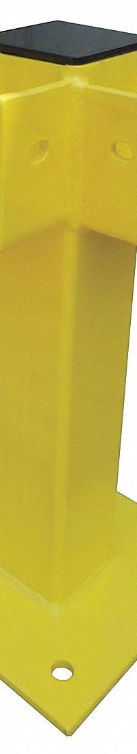 APPROVED VENDOR Corner Post: 4 in Post Wd, Corner, 4 in Post Dp, 1 Rail Levels, Rubber Caps, Steel (MPN 22DN05). Key specifications — Includes Mounting Hardware: Mount Hardware Not Included; Color: Yellow; Material: Steel; Finish: Powder Coated; Product Type: Guardrail Post; Number of Rail Levels: 1.