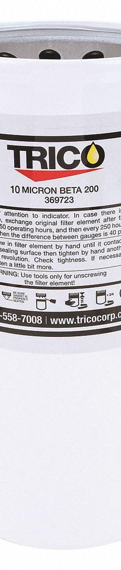 TRICO Hydraulic Filter Element: 60 gpm Max Flow Rate, 120 psi Max Pressure, Fiberglass (MPN 36973). Key specifications — attr95884: 12J005; attr98908: TRICO.