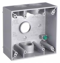 BELL Electrical Box: Aluminum, Square, 2 Gangs, 3/4 in Hub Size, 31 cu in Capacity, Gray (MPN 5343-0). Key specifications — Color: Gray; Brand: BELL.
