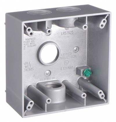 BELL Electrical Box: Aluminum, Square, 2 Gangs, 3/4 in Hub Size, 31 cu in Capacity - Aluminum Weatherproof Electrical Boxes