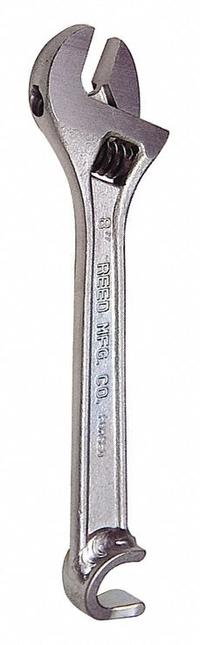 REED Adjustable Wrench: Alloy Steel, Chrome, 8 in Overall Lg, 15/16 in Jaw Capacity, Plain Grip (MPN A8VO). Key specifications — attr309359: Chrome; attr324924: REED; attr309358: Alloy Steel.