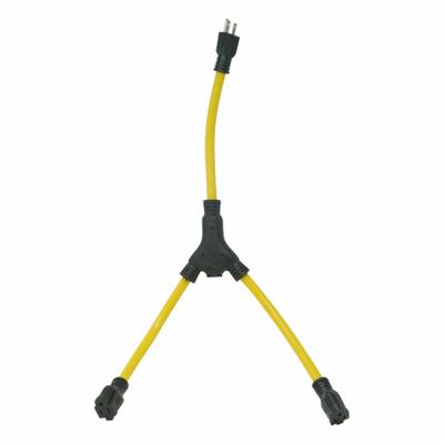SOUTHWIRE Cord Adapter: 2 ft Lg, 12 AWG, 5-15P Plug, 5-15R Receptacle, Yellow - Plug Extension Cord Adapters with Splitters