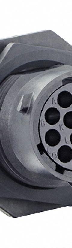 SOURIAU Electrical Connector: Trim Trio UTSX 14, Jam Nut Receptacle, 12 Contacts, 16 A, 500V (MPN UTSX71412S). Key specifications — Wire Size: 30 AWG to 14 AWG; Includes Contacts: Contacts Not Included; Brand: SOURIAU; Coupling Type: 1/3 Bayonet; IP Rating: IP68; Series: Trim Trio UTSX; Contact Gender: Female; Voltage Rating: 500V.