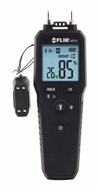 FLIR Moisture Meter: Digital, LCD with Backlight, Pin, MR55 Meter/Pouch/Repl Pins, Wood, Impact Pin. Key specifications — attr999354: Digital; attr1009284: Impact Pin; attr1009272: Bluetooth Compatible; attr999347: Wood; attr999350: LCD with Backlight; attr999383: ±2%; attr999345: FLIR.