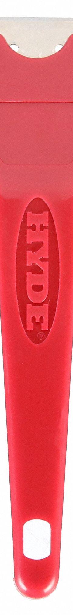 HYDE Scraper: Bld. Mat. Carbon Steel, Hdl. Mat. Polypropylene, Flex, Straight Bld. Shape (MPN 13080). Key specifications — attr1004902: HYDE; attr1016211: 42100; attr1014703: Plastic; attr1017570: Standard End; attr1029655: Straight; attr1034073: Straight.
