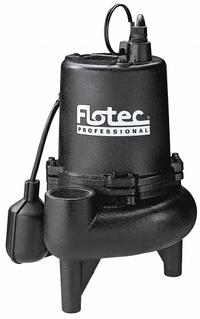 FLOTEC Sewage Ejector Pump: Cast Iron, Single Phase, 3/4 hp, 115V AC, 2 in Max. Dia. Solids, 11 A (MPN E75STVT). Key specifications — Impeller Material: Thermoplastic; Rated Voltage: 115V AC; Hazardous Location Class: Not Rated; Brand: FLOTEC; Discharge Orientation: Vertical; Switch: Piggyback Tether Float.