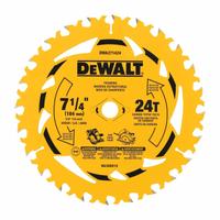 DEWALT Circular Saw Blade: 7 1/4 in Blade Dia., 24 Teeth, 0.08 in Cut Wd, 5/8 in Arbor Size, Framing (MPN DWA271424). Key specifications — attr1116119: DEWALT; attr1145631: Wood.