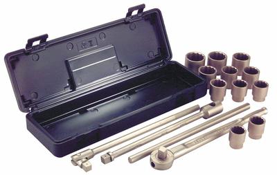 AMPCO Socket Wrench Set: Non-Magnetic/Non-Sparking, 3/4 in Drive Size, 15 Pieces - SAE Non-Sparking Socket Sets with Drive Tools