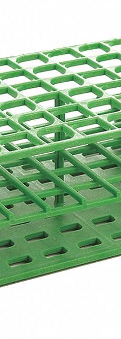 Tube Rack: 2 7/8 in Overall Wd, 9 7/8 in Overall Ht, 5 in Overall Lg, POM, Green, (72) Wells (MPN HS27512C). Key specifications — Material: POM; Mounting Location: Benchtop; Color: Green; Product Type: Test Tube Rack; Total Holding Capacity: (72) Wells; Brand: HEATHROW SCIENTIFIC.