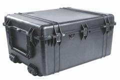 PELICAN Protective Case: 25 1/8 in x 30 1/8 in x 15 3/8 in Inside, No Foam, Black, 4 Wheels, IP67 (MPN 1690NF). Key specifications — Handle Style: Folding; Brand: PELICAN; Case Closure Type: Double Throw.