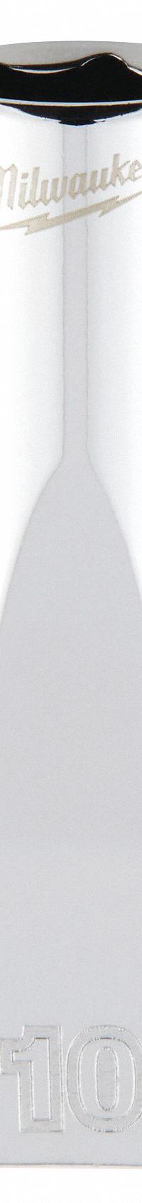 MILWAUKEE Deep Well Socket: Metric, 1/4 in Drive Size, 10 mm Socket Size, 6-Point, Deep, Chrome (MPN 45-34-9048). Key specifications — attr1204417: MILWAUKEE; attr1204392: Chrome.