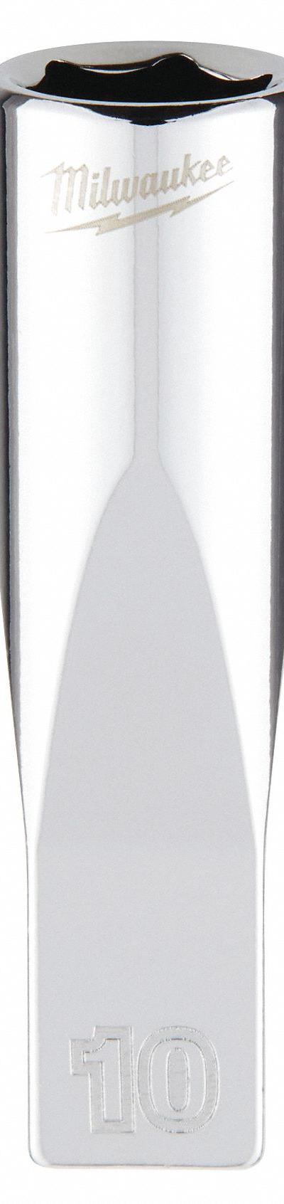 MILWAUKEE Deep Well Socket: Metric, 1/4 in Drive Size, 10 mm Socket Size, 6-Point - Anti-Roll Hand Sockets