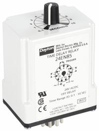 DAYTON Single Function Time Delay Relay: Socket Mounted, 24V AC/DC, 10 A, 11 Pins/Terminals (MPN 24EN85). Key specifications — Brand: DAYTON.