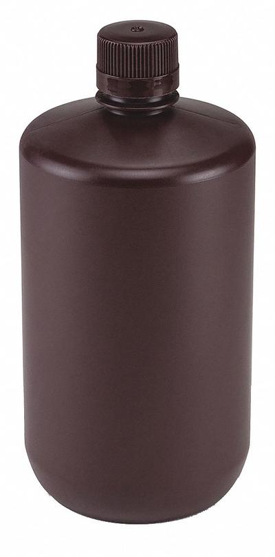 GLOBE SCIENTIFIC Sampling Bottle: Polypropylene, 67.6 fl oz, 2 L, Amber, Closure Included - Polypropylene Narrow Mouth Round Lab Bottles