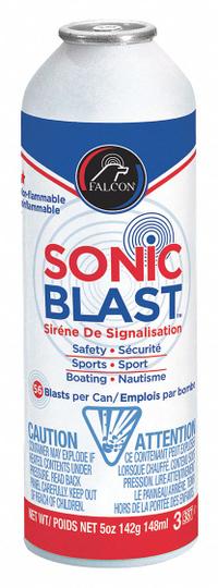SONIC BLAST Personal Safety Horn Refill: 120 dB, 5 oz Net Wt, Metal, 39 ft Coverage, 2 1/2 in Lg (MPN FSB5R). Key specifications — Sound Level: 120 dB; Horn Material: Metal; Brand: SONIC BLAST; Product Type: Personal Safety Horn Refill.