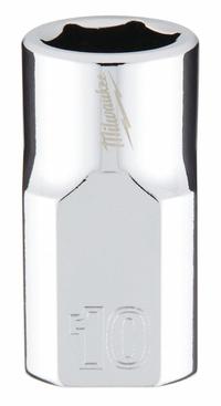 MILWAUKEE Standard Socket: Metric, 3/8 in Drive Size, 10 mm Socket Size, 6-Point, Std, Chrome (MPN 45-34-9080). Key specifications — attr1204417: MILWAUKEE; attr1204392: Chrome.