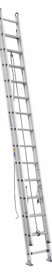 WERNER Extension Ladder: 28 ft Ladder Size, Aluminum, 375 lb Load Capacity, 66 lb Wt, 2 Sections (MPN D528-2). Key specifications — Color: Silver; Brand: WERNER; Included Features: Mar-Resistant End Caps; Removable Fly: Removable.