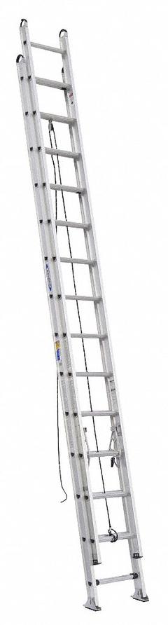 WERNER Extension Ladder: 28 ft Ladder Size, Aluminum, 375 lb Load Capacity, 66 lb Wt, 2 Sections (MPN D528-2). Key specifications — Color: Silver; Brand: WERNER; Included Features: Mar-Resistant End Caps; Removable Fly: Removable.