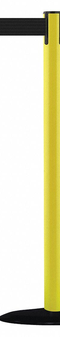 TENSABARRIER Barrier Post with Belt: Black, No Pattern, No Legend, 7 1/2 ft Belt Lg, Yellow (MPN 875-35-STD-NO-B9X-C). Key specifications — Base Material: Cast Iron; Belt Color: Black; Brand: TENSABARRIER; Post Material: Plastic; Post Color: Yellow; Message: No Legend.
