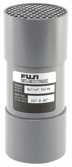 FUJI ELECTRIC Blower Relief Valve: Vacuum, 175 in wc Preset Limit, 2 in Outside Dia (MPN VRV6011). Key specifications — attr49959: VRV6011; attr49962: FUJI ELECTRIC; attr49968: 38UW80; attr49969: 2VFB60-11.5-7W.