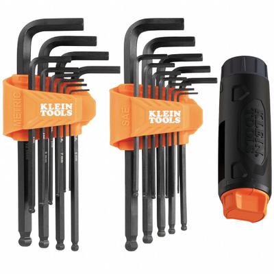 KLEIN TOOLS: 16 or More Pieces, L, Metric and SAE, Single Ball End, Long - L-Shaped Hex Key Sets