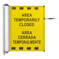 MODUS Mounted Barrier: Fixed Mount, 13 1/2 ft Belt Lg, Restricted Access Messaging, Yellow (MPN ZPS-MPP-Y). Key specifications — Message Color: Black; Frame Color: Gray; Brand: MODUS; Belt Color: Yellow.