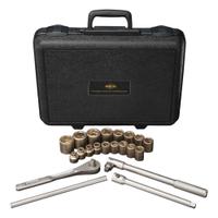 AMPCO Socket Wrench Set: Non-Magnetic/Non-Sparking, 1/4 in Drive Size, 15 Pieces, (13) 6-Point (MPN W-160M). Key specifications — attr1204505: AMPCO; attr1204509: (13) 6-Point; attr1204515: Non-Sparking; attr1206531: 4 mm to 14 mm; attr1206532: 5 in Pear Head Ratchet; attr1227478: 1/4 in.
