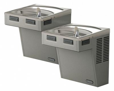 ELKAY Bi-Level Drinking Fountain: On-Wall, 27 in Ht, Front Pushbar/Side Pushbar - On-Wall Two-Level Drinking Fountains