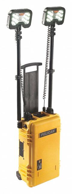 PELICAN Temporary Job Site Light: LED, 12,000 lm Max Brightness, 1 No. of Brightness Levels, IP54 (MPN 9460). Key specifications — Operating Voltage: 12V DC; Frame Color: Yellow; Brand: PELICAN.