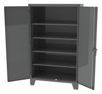 GREENE MANUFACTURING, INC. Storage Cabinet: 60 in x 24 in x 84 in, Swing Handle & Padlock Hasp (MPN EX-785-1). Key specifications — attr62698: Dark Gray; attr62736: Welded; attr87895: Legs; attr62693: Assembled; attr62737: Stationary; attr62694: Adjustable; attr62695: Baked Enamel; attr62696: Steel.