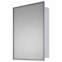 KETCHAM Medicine Cabinet: Rectangular, Glass, 22 in Overall Ht, 16 in Overall Wd, 4 in Overall Dp (MPN 1622-SM). Key specifications — Brand: KETCHAM; Frame Material: Stainless Steel; Frame Finish: Bright Annealed; Frame Color: Silver; Material: Glass.