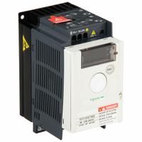 SCHNEIDER Variable Frequency Drive: In Phase Single, 200-240V AC, Out Phase Three, 1 hp, IP20, Black (MPN ATV12H075M2). Key specifications — Style: Heat Sink; Color: Black/Blue/Gray; Output Voltage: 200-240V AC; Output Phase: Three.