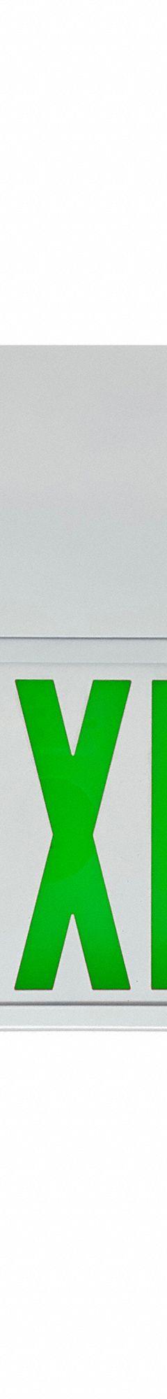 STEEL Combo Exit Sign - Extended Run Time: White, 2 Faces, Green, LED, Remote Capable, 120/277V AC (MPN L2ETXFL2GWW-U). Key specifications — Voltage: 120/277V AC; Self Diagnostics: No; Housing Color: White; Brand: BIG BEAM; Directional Indicators: Universal Field Selectable Chevrons; Lighting Technology: LED; Remote Capable: Yes; Text Color: Green.