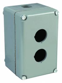 SCHNEIDER ELECTRIC Push Button Enclosure: 30mm, 2 Holes, Aluminum, NEMA 1/12/13/3/4/6 (MPN 9001KY2). Key specifications — attr211299: SCHNEIDER; attr1043605: Weather Resistant.