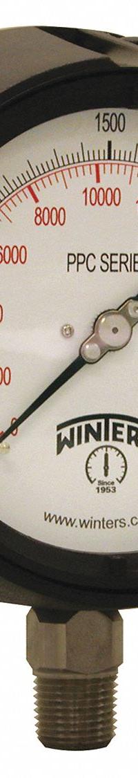 WINTERS Process Pressure Gauge: 0 psi to 3,000 psi, White, 4 1/2 in Dial, 1/2 in NPT Male, Bottom, 4 (MPN PPC5073-SG45). Key specifications — Brand: WINTERS; Pointer Color: Black; Accuracy: ±0.5%; Dial Color: White; Gauge Wetted Parts: Stainless Steel; Case Material: Phenolic; Vibration Resistance Properties: Field-Fillable; Pressure Range: 0 psi to 3,000 psi.